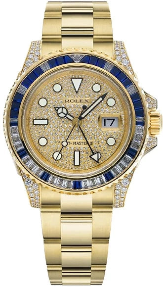 Rolex GMT Master II SARU Factory 18K Yellow Gold & Diamonds & Sapphires Men's Watch, Preowned-116758SA