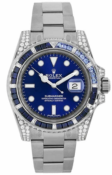 Rolex Submariner Date 18K White Gold & Diamonds & Sapphires Unisex Watch, Preowned-116659SABR-0001