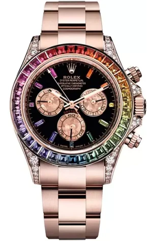 Rolex Daytona Cosmograph 40 mm 18K Rose Gold & Diamonds & Colored Sapphires Unisex Watch, Preowned-116505