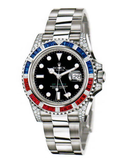 Rolex GMT-Master II GMT 18K White Gold & Diamonds & Rubys & Sapphires Unisex Watch, Preowned-116759 SARU
